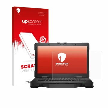 Parte frontale di una confezione del prodotto con il logo del marchio upscreen. Accanto è raffigurato il dispositivo Dell Pro 