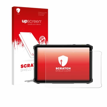 Parte frontale di una confezione del prodotto con il logo del marchio upscreen. Accanto è raffigurato il dispositivo Ulefone A