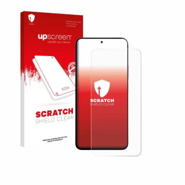 Parte frontale di una confezione del prodotto con il logo del marchio upscreen. Accanto è raffigurato il dispositivo Xiaomi Po