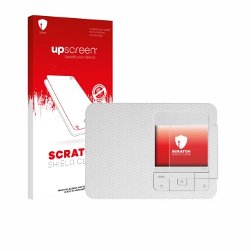 Parte frontale di una confezione del prodotto con il logo del marchio upscreen. Accanto è raffigurato il dispositivo Canon Sel