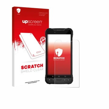 Parte frontale di una confezione del prodotto con il logo del marchio upscreen. Accanto è raffigurato il dispositivo Zebra Xpl