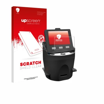 Parte frontale di una confezione del prodotto con il logo del marchio upscreen. Accanto è raffigurato il dispositivo Kodak SCA