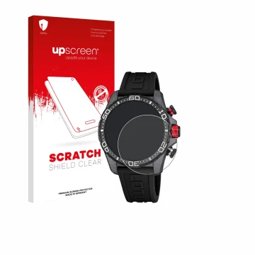 Parte frontale di una confezione del prodotto con il logo del marchio upscreen. Accanto è raffigurato il dispositivo Lotus Con