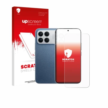 Parte frontale di una confezione del prodotto con il logo del marchio upscreen. Accanto è raffigurato il dispositivo Xiaomi Po