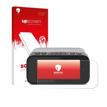 Parte frontale di una confezione del prodotto con il logo del marchio upscreen. Accanto è raffigurato il dispositivo TechniSat