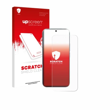 Parte frontale di una confezione del prodotto con il logo del marchio upscreen. Accanto è raffigurato il dispositivo Vivo S50 