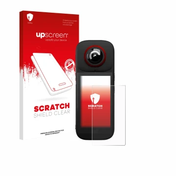 Parte frontale di una confezione del prodotto con il logo del marchio upscreen. Accanto è raffigurato il dispositivo Labpano P