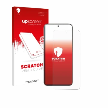 Parte frontale di una confezione del prodotto con il logo del marchio upscreen. Accanto è raffigurato il dispositivo Honor X70