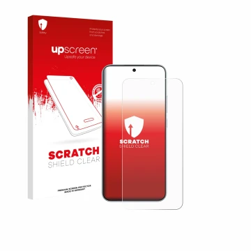 Parte frontale di una confezione del prodotto con il logo del marchio upscreen. Accanto è raffigurato il dispositivo Oppo F31 