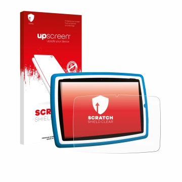 Parte frontale di una confezione del prodotto con il logo del marchio upscreen. Accanto è raffigurato il dispositivo Lisciani 