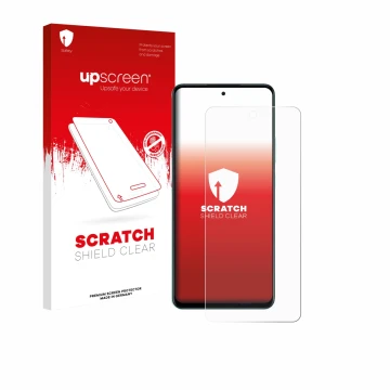Parte frontale di una confezione del prodotto con il logo del marchio upscreen. Accanto è raffigurato il dispositivo Oppo A5 4