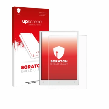 Parte frontale di una confezione del prodotto con il logo del marchio upscreen. Accanto è raffigurato il dispositivo Viwoods A