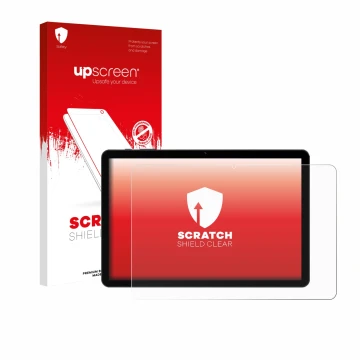 Parte frontale di una confezione del prodotto con il logo del marchio upscreen. Accanto è raffigurato il dispositivo Doogee Ta