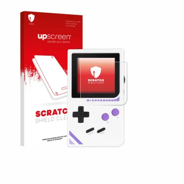 Parte frontale di una confezione del prodotto con il logo del marchio upscreen. Accanto è raffigurato il dispositivo Modretro 