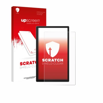 Parte frontale di una confezione del prodotto con il logo del marchio upscreen. Accanto è raffigurato il dispositivo Sunmi Fle