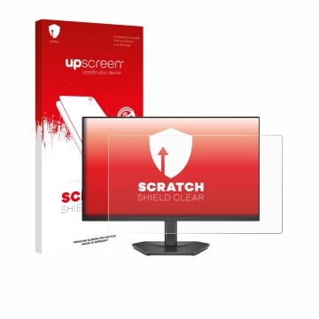 Parte frontale di una confezione del prodotto con il logo del marchio upscreen. Accanto è raffigurato il dispositivo Dell 24 S