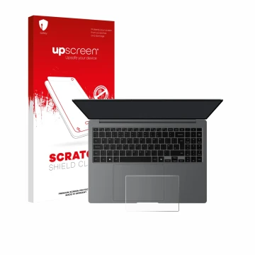 Parte frontale di una confezione del prodotto con il logo del marchio upscreen. Accanto è raffigurato il dispositivo Samsung G