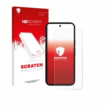 Parte frontale di una confezione del prodotto con il logo del marchio upscreen. Accanto è raffigurato il dispositivo Google Pi