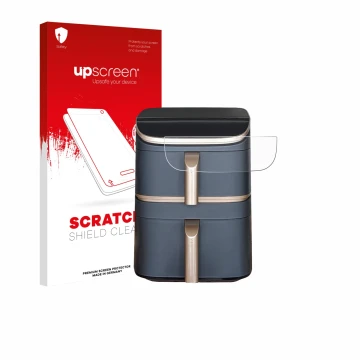 Parte frontale di una confezione del prodotto con il logo del marchio upscreen. Accanto è raffigurato il dispositivo Cosori Tu