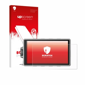 Parte frontale di una confezione del prodotto con il logo del marchio upscreen. Accanto è raffigurato il dispositivo DJI Ronin