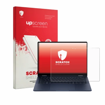 Parte frontale di una confezione del prodotto con il logo del marchio upscreen. Accanto è raffigurato il dispositivo HP EliteB