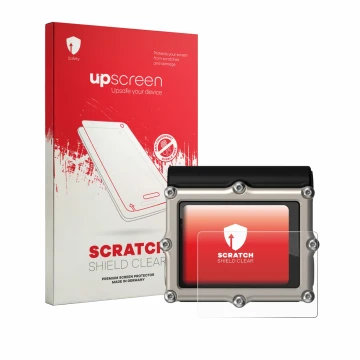 Parte frontale di una confezione del prodotto con il logo del marchio upscreen. Accanto è raffigurato il dispositivo Shearwate