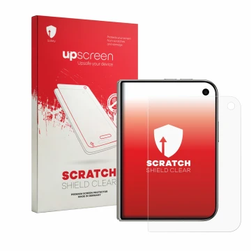Parte frontale di una confezione del prodotto con il logo del marchio upscreen. Accanto è raffigurato il dispositivo Apple iPh