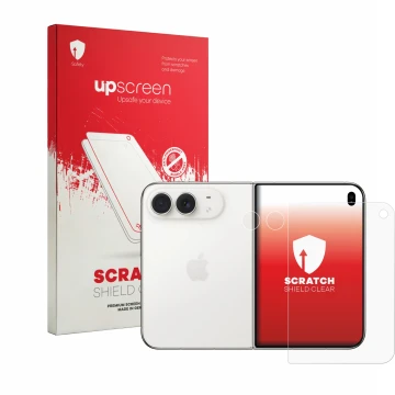 Parte frontale di una confezione del prodotto con il logo del marchio upscreen. Accanto è raffigurato il dispositivo Apple iPh