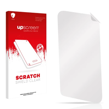 Parte frontale di una confezione del prodotto con il logo del marchio upscreen. Accanto si trova la protezione per lo schermo 