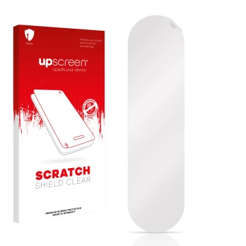 Parte frontale di una confezione del prodotto con il logo del marchio upscreen. Accanto si trova la protezione per lo schermo 