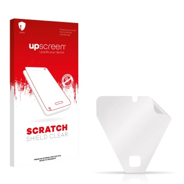 Parte frontale di una confezione del prodotto con il logo del marchio upscreen. Accanto si trova la protezione per lo schermo 