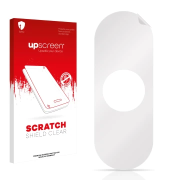 Parte frontale di una confezione del prodotto con il logo del marchio upscreen. Accanto si trova la protezione per lo schermo 