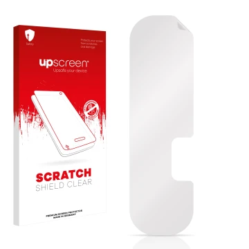 Parte frontale di una confezione del prodotto con il logo del marchio upscreen. Accanto si trova la protezione per lo schermo 