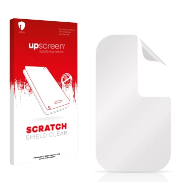 Parte frontale di una confezione del prodotto con il logo del marchio upscreen. Accanto si trova la protezione per lo schermo 