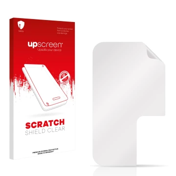 Parte frontale di una confezione del prodotto con il logo del marchio upscreen. Accanto si trova la protezione per lo schermo 