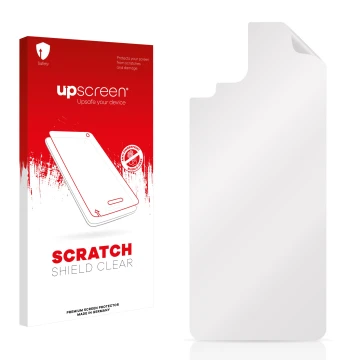 Parte frontale di una confezione del prodotto con il logo del marchio upscreen. Accanto si trova la protezione per lo schermo 