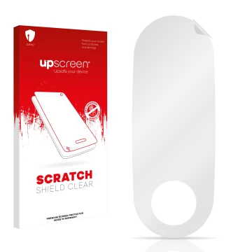 Parte frontale di una confezione del prodotto con il logo del marchio upscreen. Accanto si trova la protezione per lo schermo 