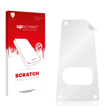 Parte frontale di una confezione del prodotto con il logo del marchio upscreen. Accanto si trova la protezione per lo schermo 