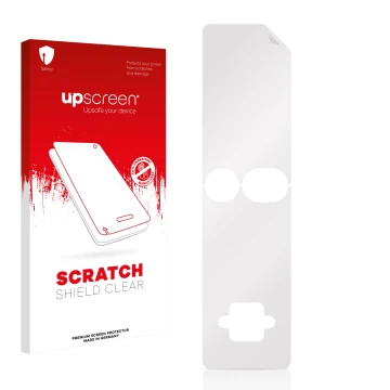 Parte frontale di una confezione del prodotto con il logo del marchio upscreen. Accanto si trova la protezione per lo schermo 