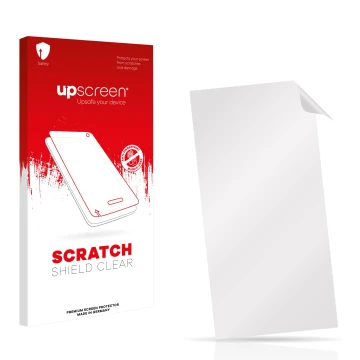 Parte frontale di una confezione del prodotto con il logo del marchio upscreen. Accanto si trova la protezione per lo schermo 