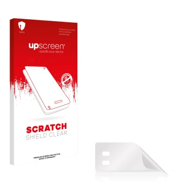 Parte frontale di una confezione del prodotto con il logo del marchio upscreen. Accanto si trova la protezione per lo schermo 