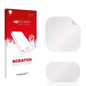 Parte frontale di una confezione del prodotto con il logo del marchio upscreen. Accanto si trova la protezione per lo schermo 