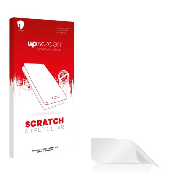 Parte frontale di una confezione del prodotto con il logo del marchio upscreen. Accanto si trova la protezione per lo schermo 