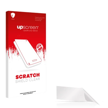 Parte frontale di una confezione del prodotto con il logo del marchio upscreen. Accanto si trova la protezione per lo schermo 