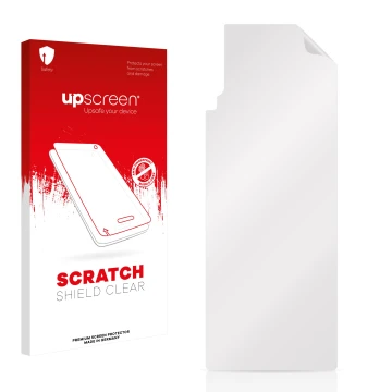 Parte frontale di una confezione del prodotto con il logo del marchio upscreen. Accanto si trova la protezione per lo schermo 