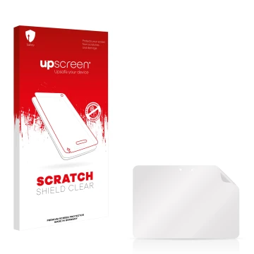 Parte frontale di una confezione del prodotto con il logo del marchio upscreen. Accanto si trova la protezione per lo schermo 
