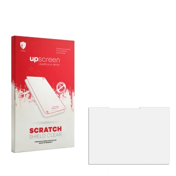 Parte frontale di una confezione del prodotto con il logo del marchio upscreen. Accanto si trova la protezione per lo schermo 