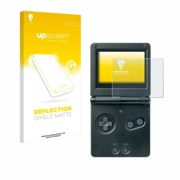 Parte frontale di una confezione del prodotto con il logo del marchio upscreen. Accanto è raffigurato il dispositivo Nintendo 