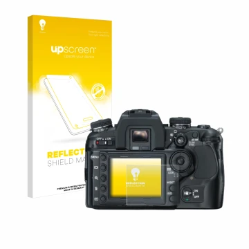 Parte frontale di una confezione del prodotto con il logo del marchio upscreen. Accanto è raffigurato il dispositivo Konica Mi