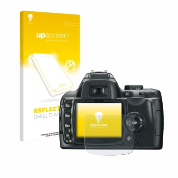 Parte frontale di una confezione del prodotto con il logo del marchio upscreen. Accanto è raffigurato il dispositivo Nikon D60